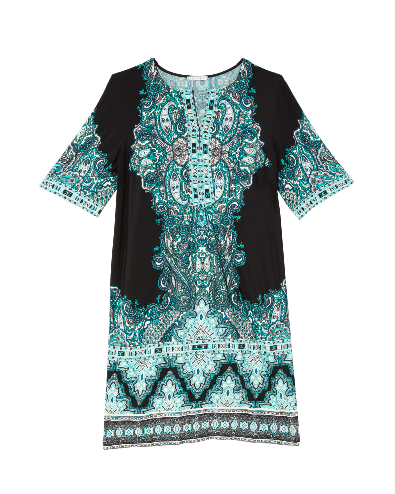 Front of plus size Karis Split-Neck Shift Dress by Sandra Darren | Dia&Co | dia_product_style_image_id:132984
